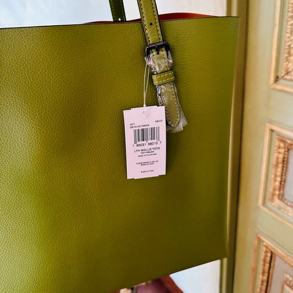 Coach Mollie large leather handbag olive green NWT Authentic - Picture 6 of 7
